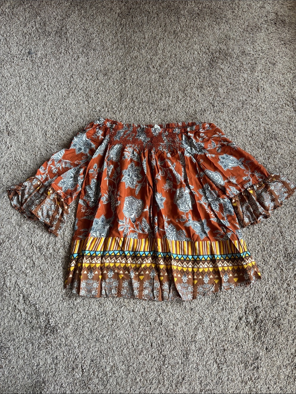 beachlunchlounge Rust Floral Boho Off Shoulder Top XL